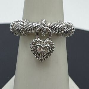 Judith Ripka Dangle Heart Charm CZ Diamonique Sterling‎ Silver Ring Size 7